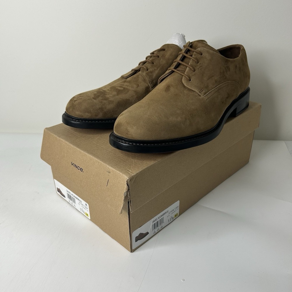 Vince Davies Oxford Dress Shoes Mens Size 11.5 US Tan Suede Derby Lace Up